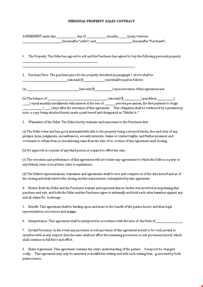 property sales contract template - agreement for property purchaser and seller template