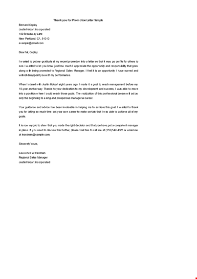 thanks letter for promotion template free download template