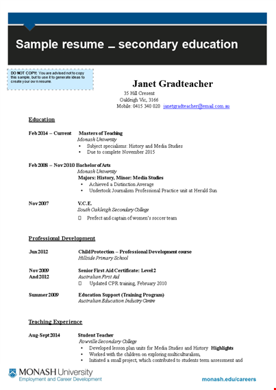 education teacher resume sample: school, history, skills, children template