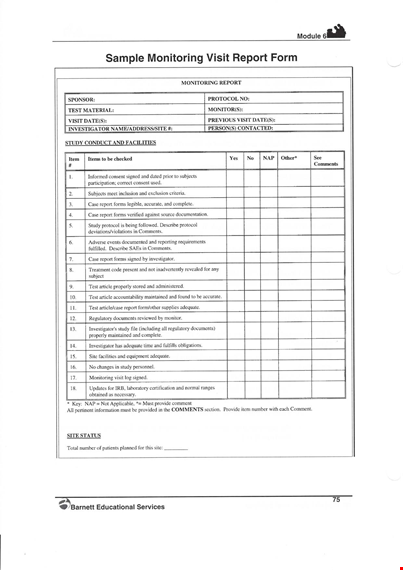 monitoring visit template