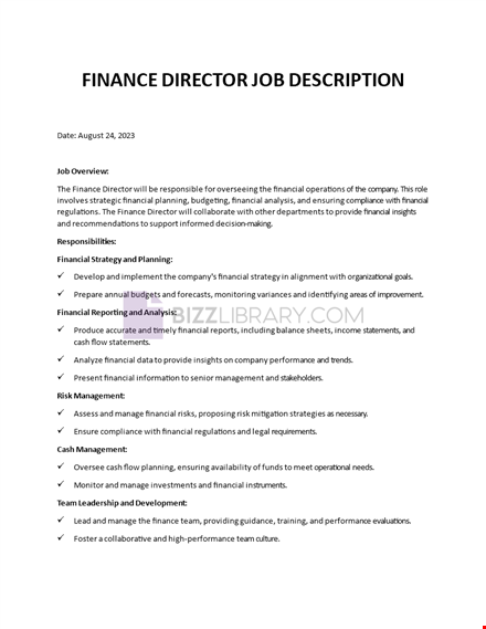 finance director job description template