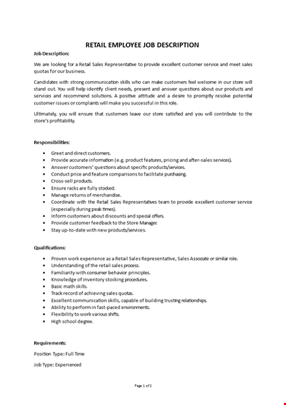 retail employee job description  template