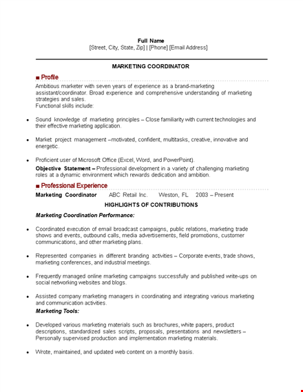 marketing event coordinator resume template