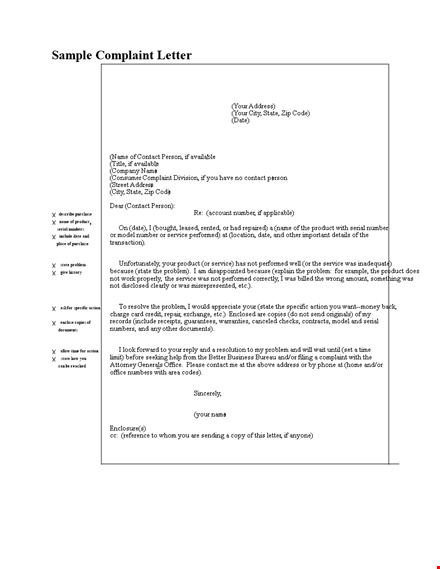 sample simple complaint letter template template