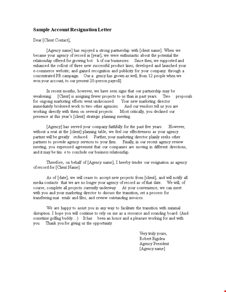 sample account resignation letter template