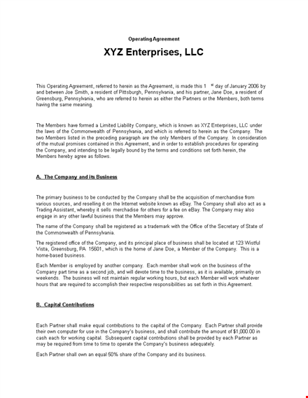 customize your business with llc operating agreement template template