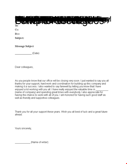 farewell email template - say goodbye to company and colleagues template