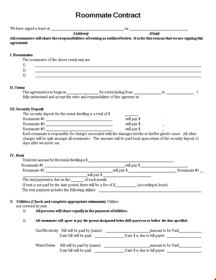free roommate agreement template - create your own contract template