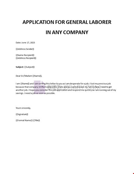 application for a general laborer in any company template