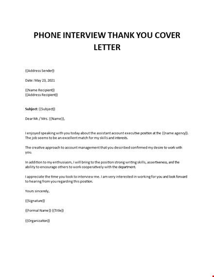 phone interview thank you email template