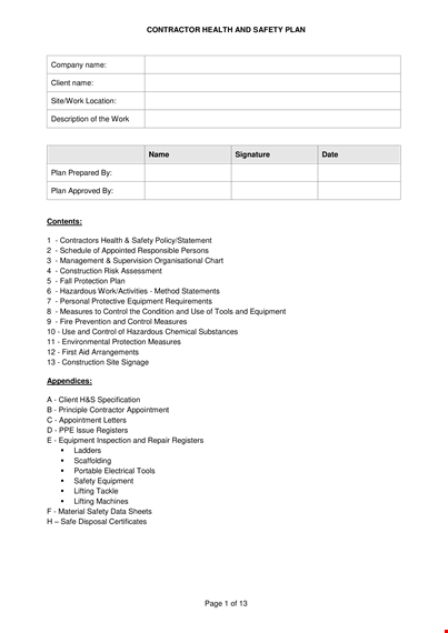 health & safety plan template