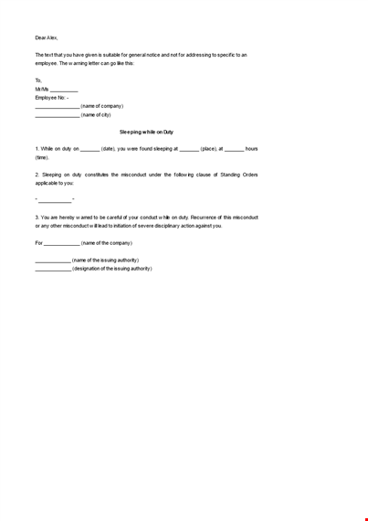 sleeping on the job termination letter template printable template