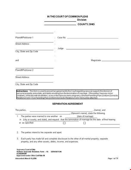 separation agreement template - quickly divide property & assets template