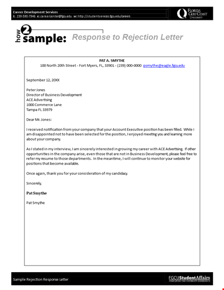 rejection response letter template for company business by jones smythe template