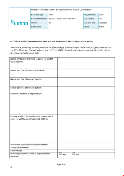 international registry letter of intent template