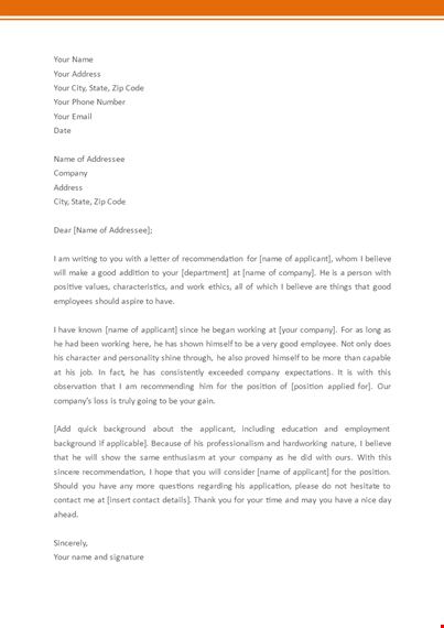 recommendation letter template | company applicant | boost your application template