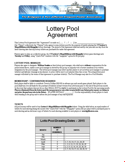 lottery ticket pool agreement template for managers - create an agreement for lottery pool template
