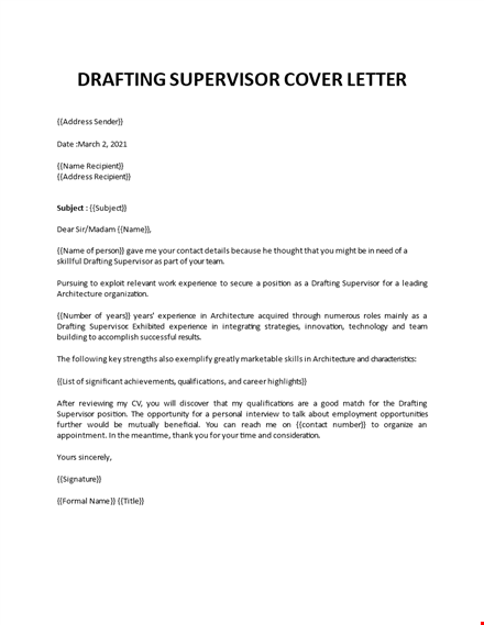 drafting supervisor cover letter template