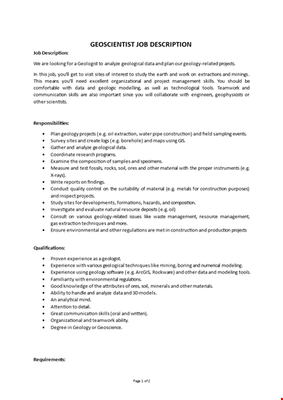 geoscientist job description template