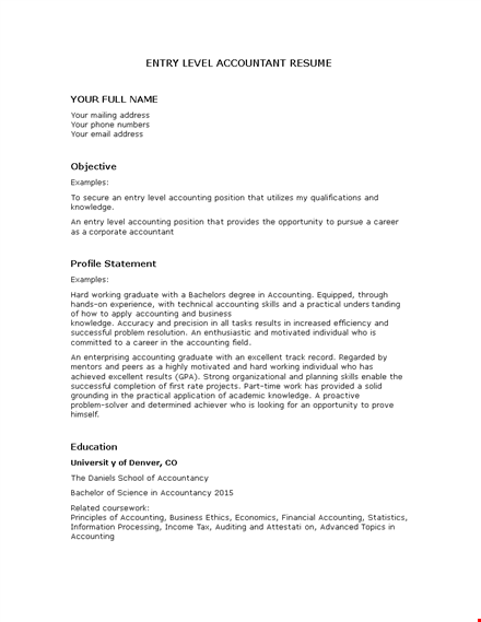 entry level accounting student resume template