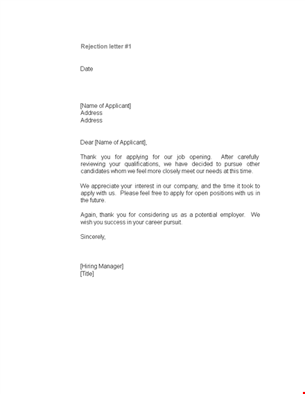 sample job applicant rejection letter: addressing applicant with gratitude template