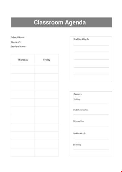 classroom agenda examples template