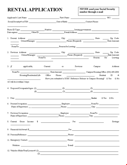 house rental application: pdf form, reference check, phone contact template