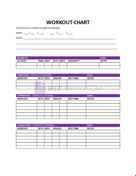 workout chart template template