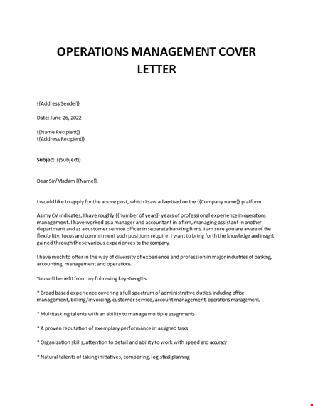 operations management cover letter template