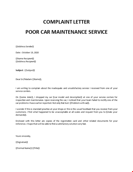 bad car service complaint letter template