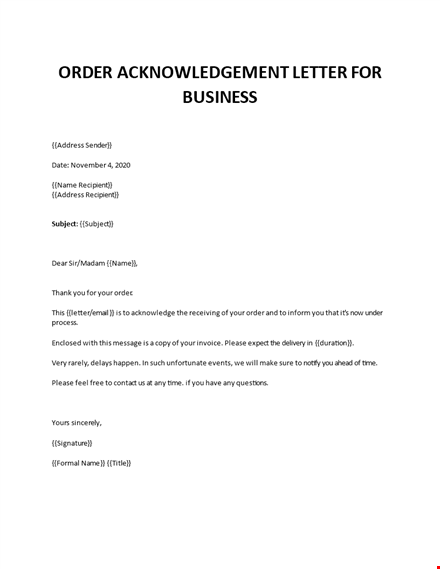 order acknowledgement letter for business template