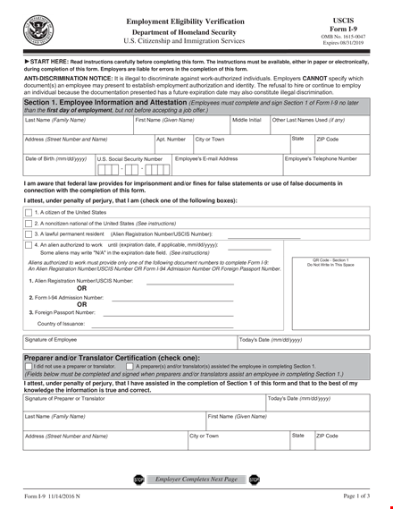 employment eligibility verification form template