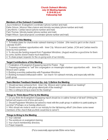 church meeting agenda outline template template