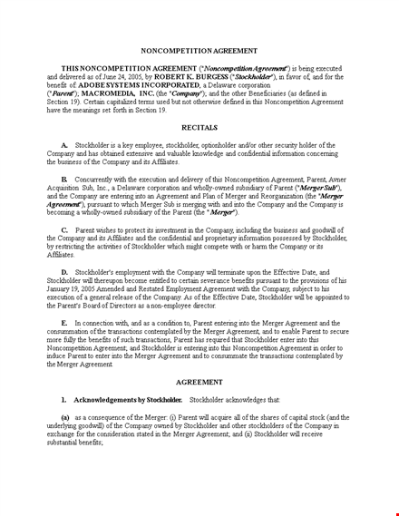 non compete agreement template for stockholders: ensuring agreement and noncompetition shall stand template