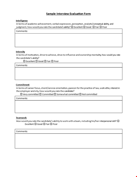 sample interview evaluation form template