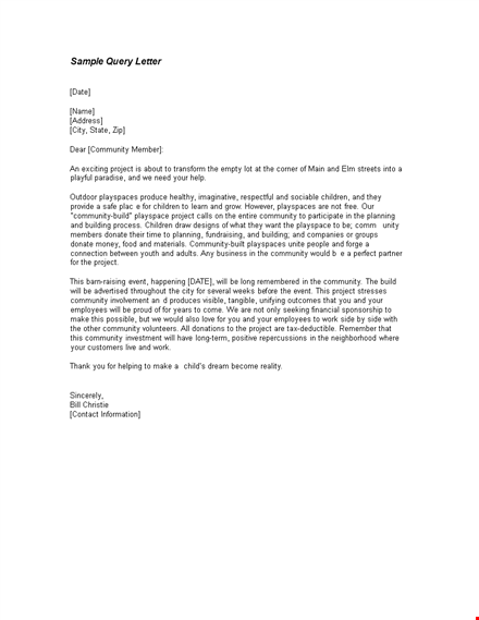 employee query letter template for project, community & children playspaces template