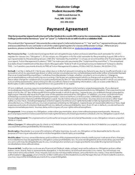 customizable payment agreement template for students – fulfill your payment obligations template