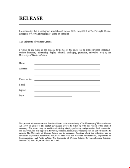 sign a model release form at western university, ontario | ensure photo privacy! template