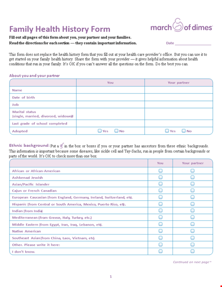 family medical history form template
