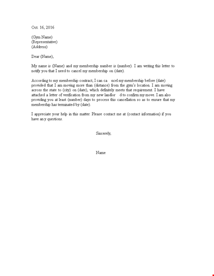 gym membership resignation letter template