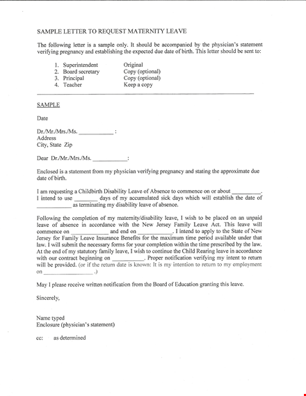 maternity leave application letter template template