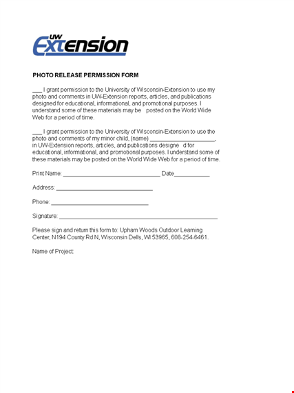 photo release form - obtain permission and extension in wisconsin template