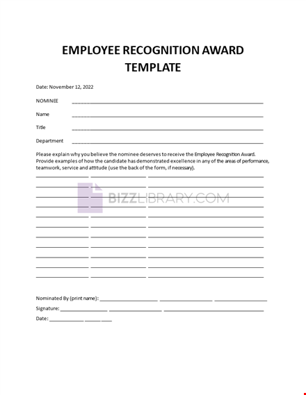 employee recognition award template