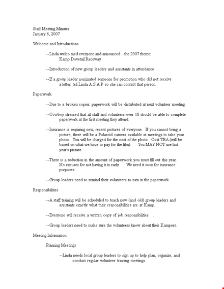 staff meeting minutes template