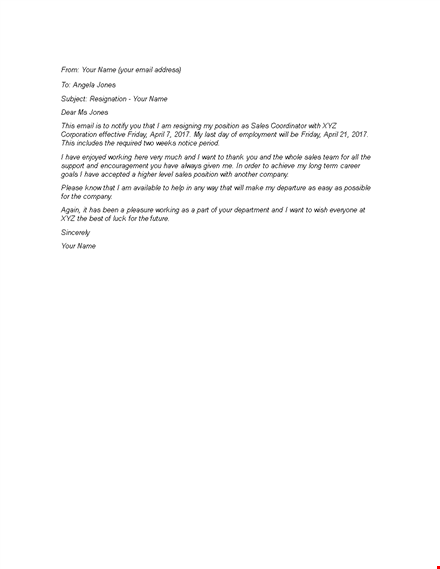short email resignation letter template