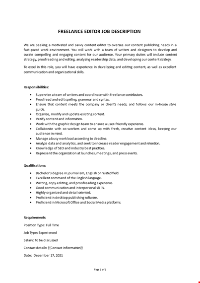 freelance editor job description template