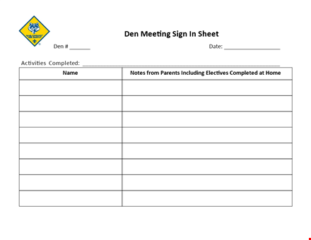 den meeting sign in sheet template