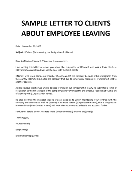 sample letter to clients about employee leaving template