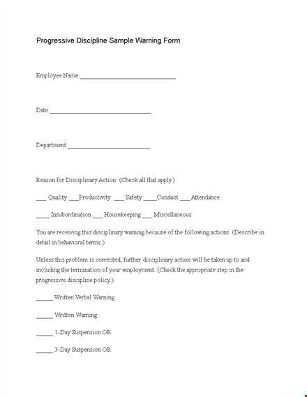 take appropriate disciplinary action with our form | customize and describe the action template