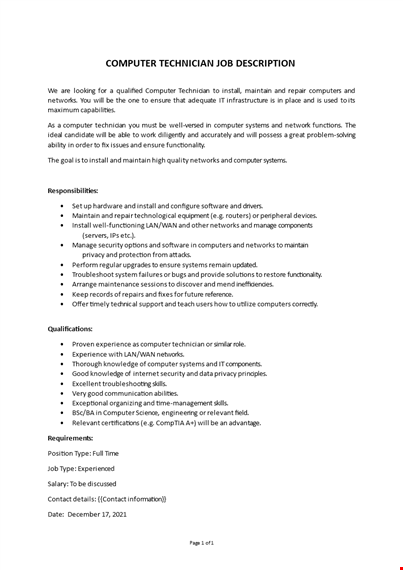 it support technician job description template